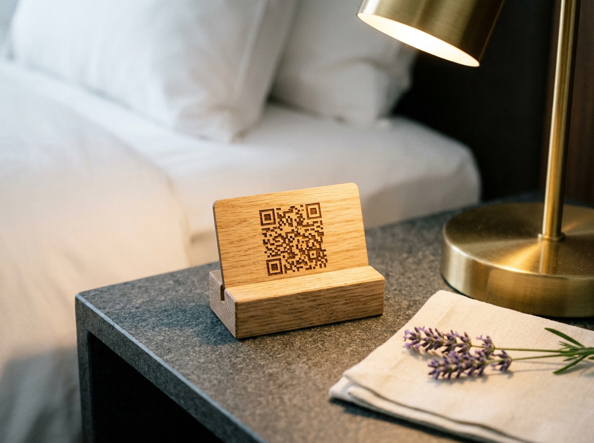 QR-карточка на прикроватной тумбочке
